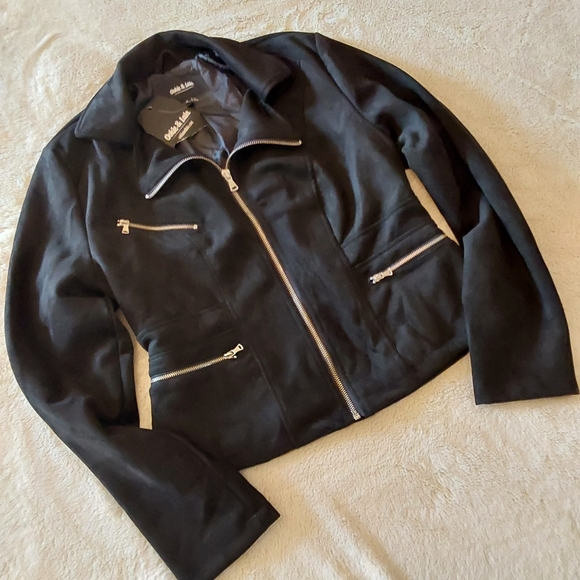 🌺 NWT Black Ookie & Lala Faux Suede Moto Jacket - Picture 6 of 13